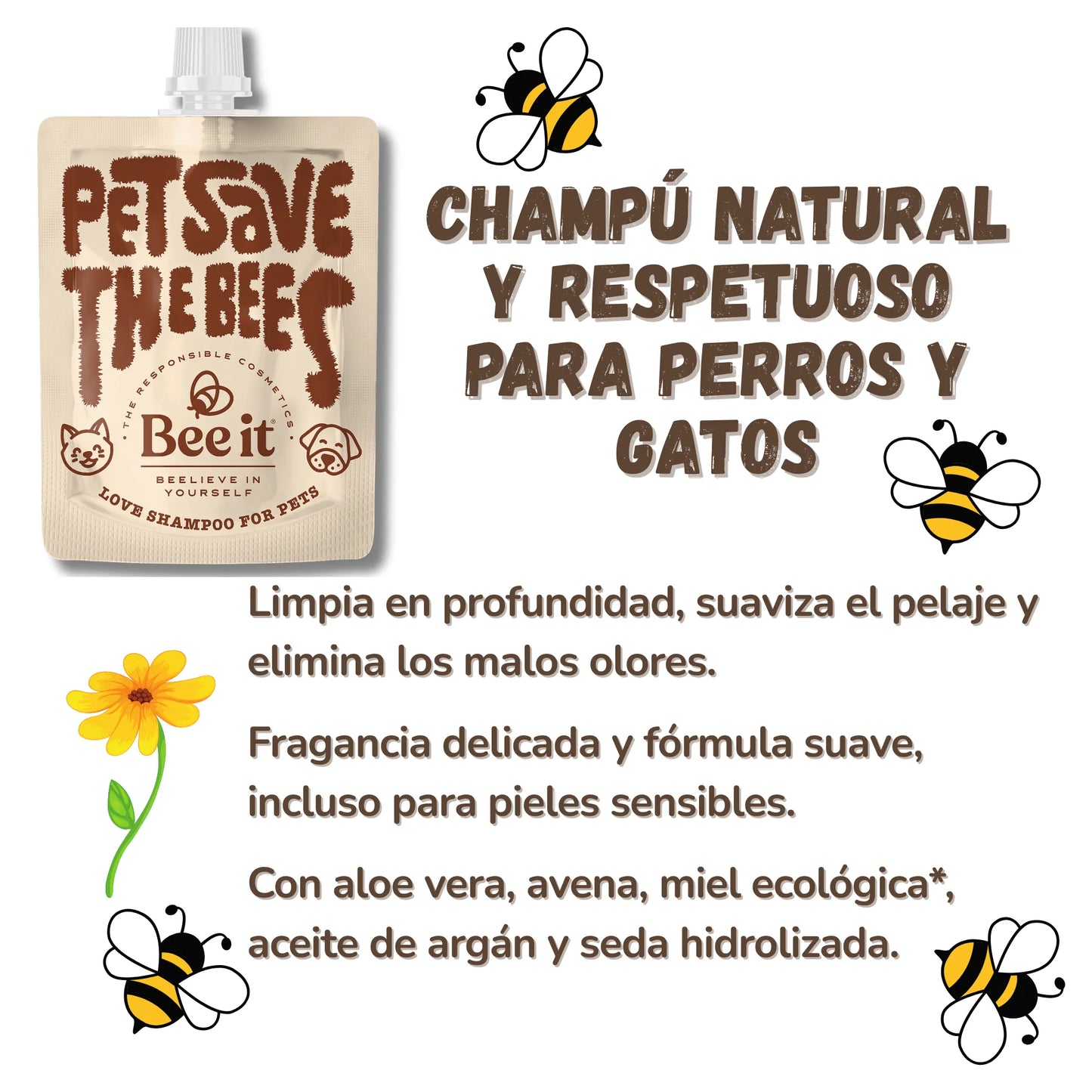 PET SAVE THE BEES – Champú natural solidario para perros y gatos