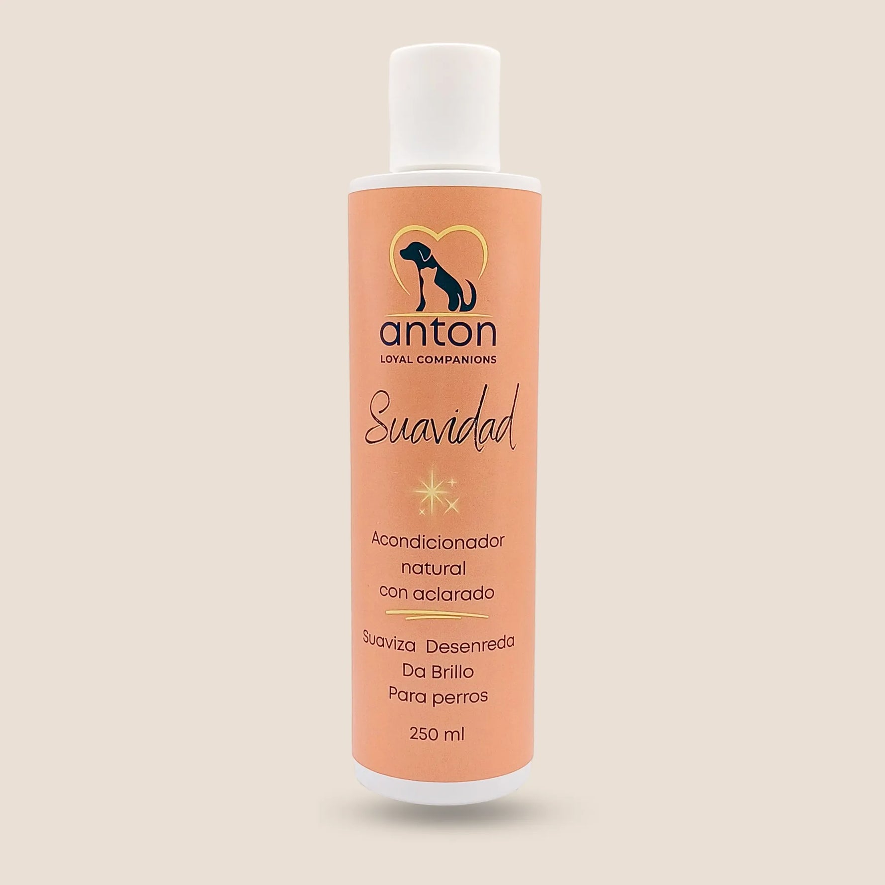 Botella del acondicionador natural con aclarado ANTON Suavidad para perros – suaviza, desenreda y da brillo al pelaje.
