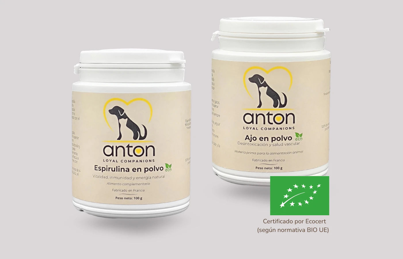 Pack suplementos ecológicos: ajo en polvo y espirulina para defensas naturales y digestión saludable.