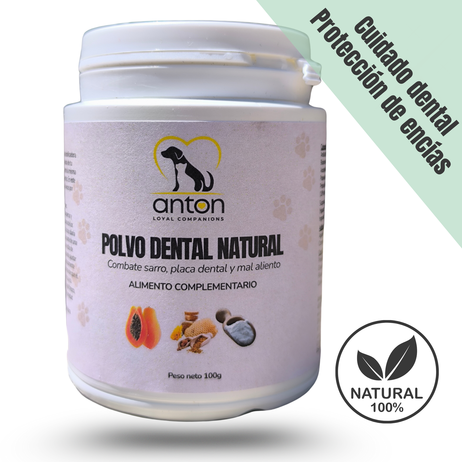 Polvo dental natural para perros y gatos  -   Combate sarro, placa dental y mal aliento