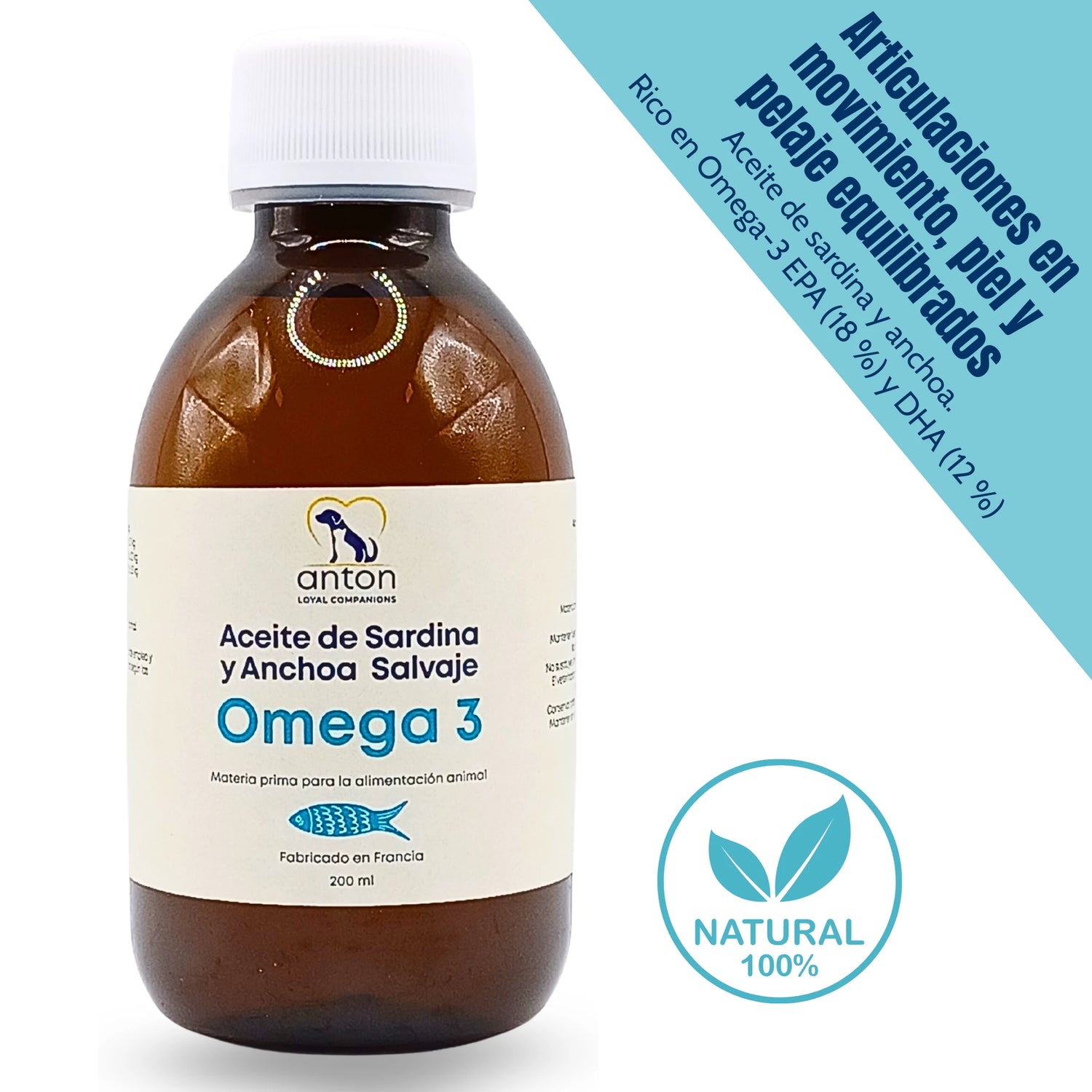 Aceite de sardina y anchoa salvaje con Omega-3 EPA/DHA para perros y gatos – 200 ml