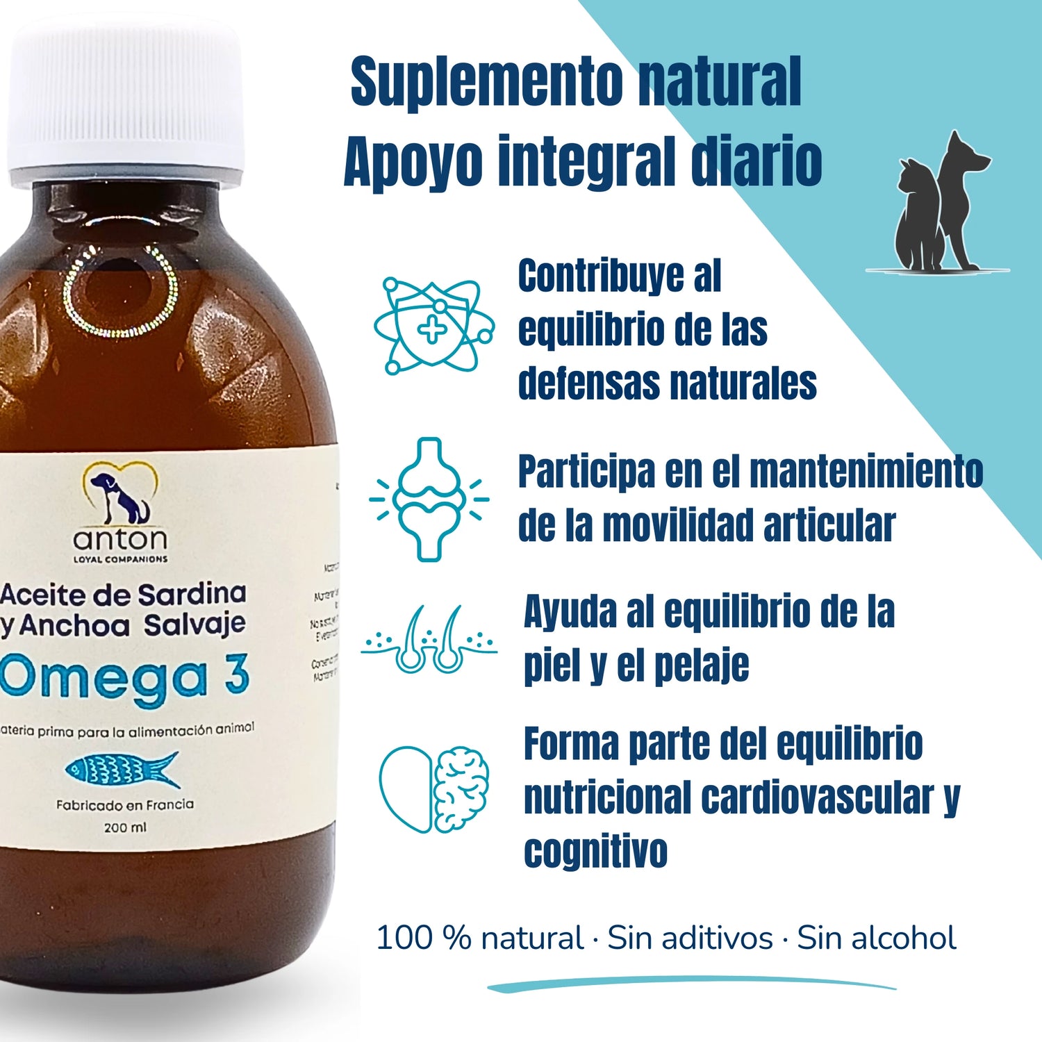Aceite de sardina y anchoa salvaje con Omega-3 EPA/DHA para perros y gatos – 200 ml