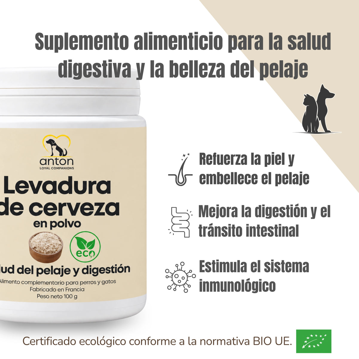 Levadura de cerveza BIO para perros y gatos – Piel y pelaje – 100 g
