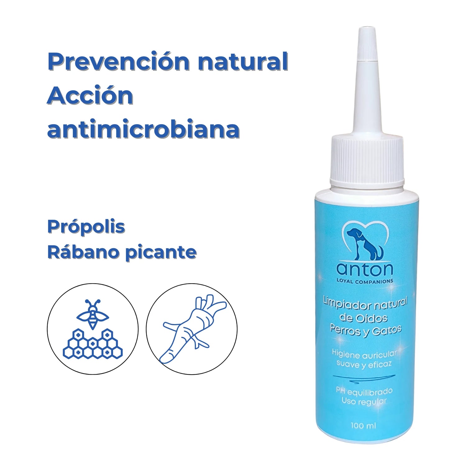 Ingredientes naturales del limpiador ANTON: própolis y rábano picante para higiene preventiva