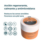 Tarro del bálsamo ANTON con pictogramas vegan, cruelty free, sin parabenos y testado dermatológicamente