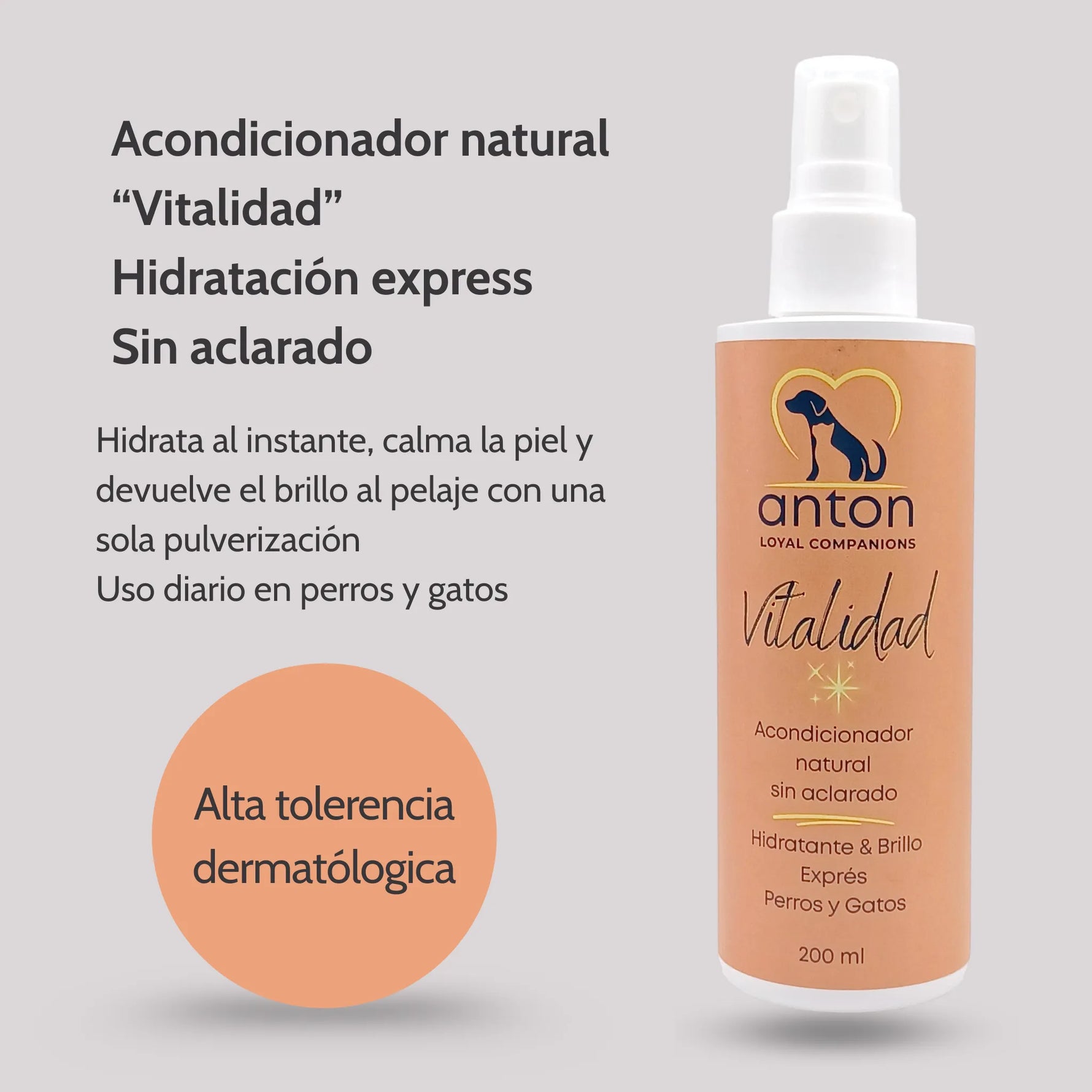 Acondicionador ANTON Vitalidad para perros y gatos, hidratante y calmante de uso diario, aporta brillo inmediato al pelaje