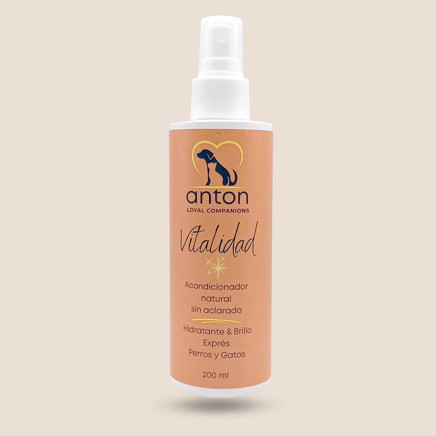 Botella del acondicionador natural sin aclarado ANTON Vitalidad, hidratante exprés y brillo para perros y gatos.