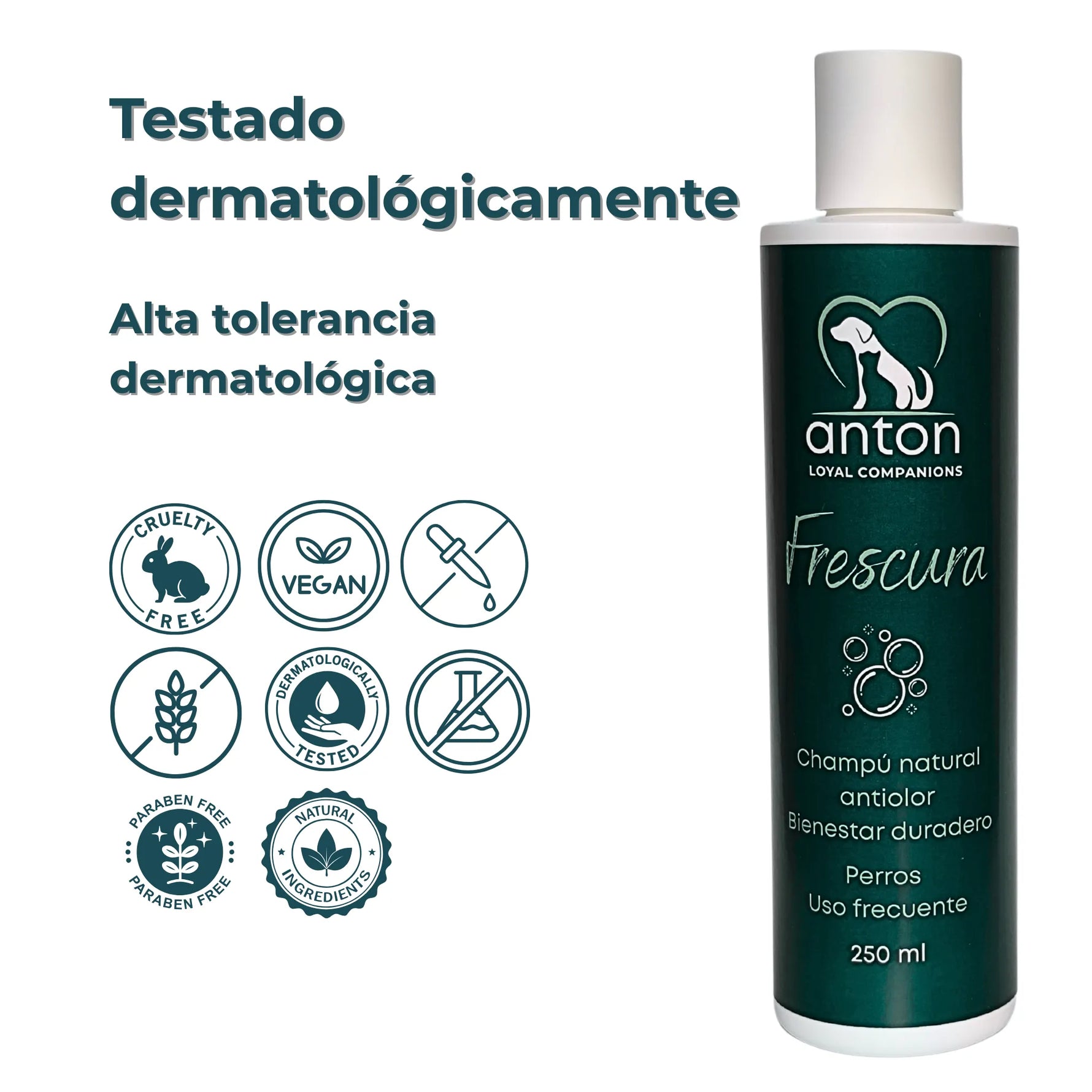 Champú “Frescura” ANTON con pictogramas: vegano, sin parabenos, cruelty free