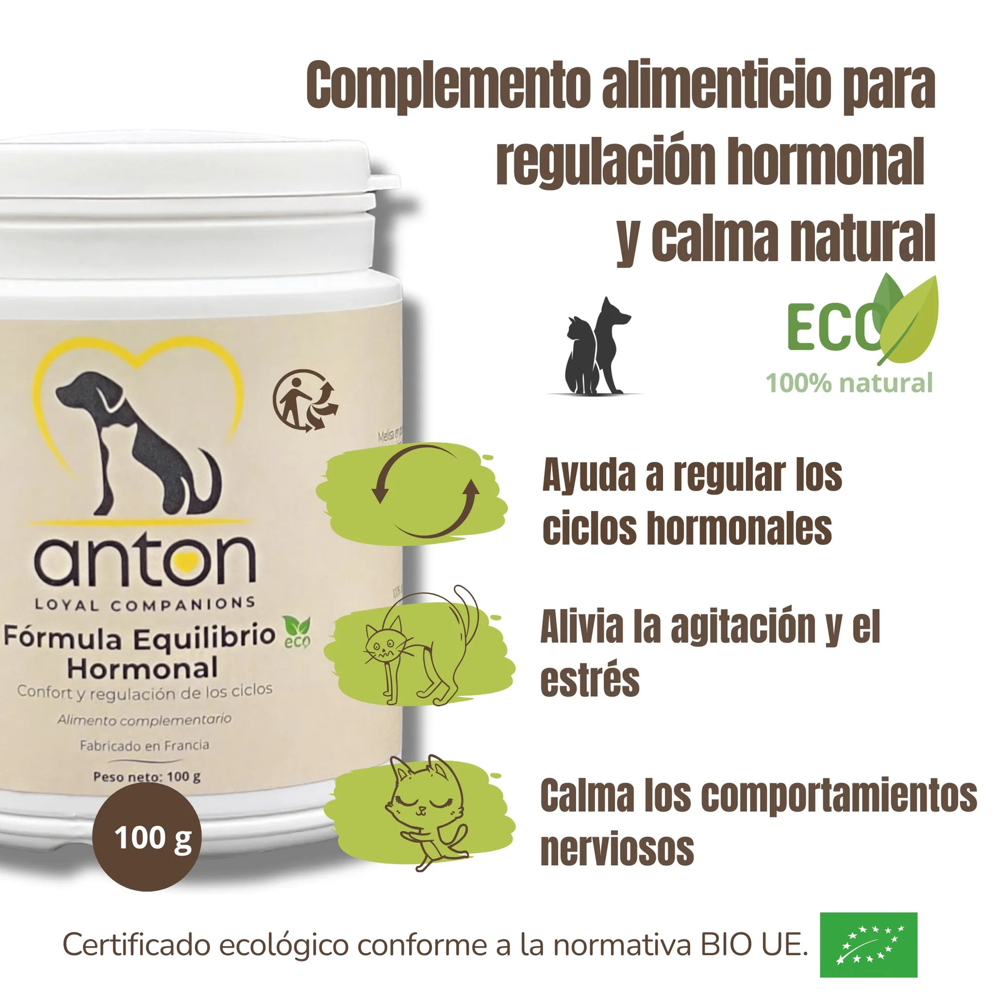 Complemento alimenticio natural para calmar el estrés y regular el sistema hormonal en animales – ANTON Loyal Companions