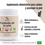 Suplemento natural para perros y gatos que alivia irritaciones y rojeces, favorece una piel saludable y resistente y apoya el bienestar cutáneo diario.