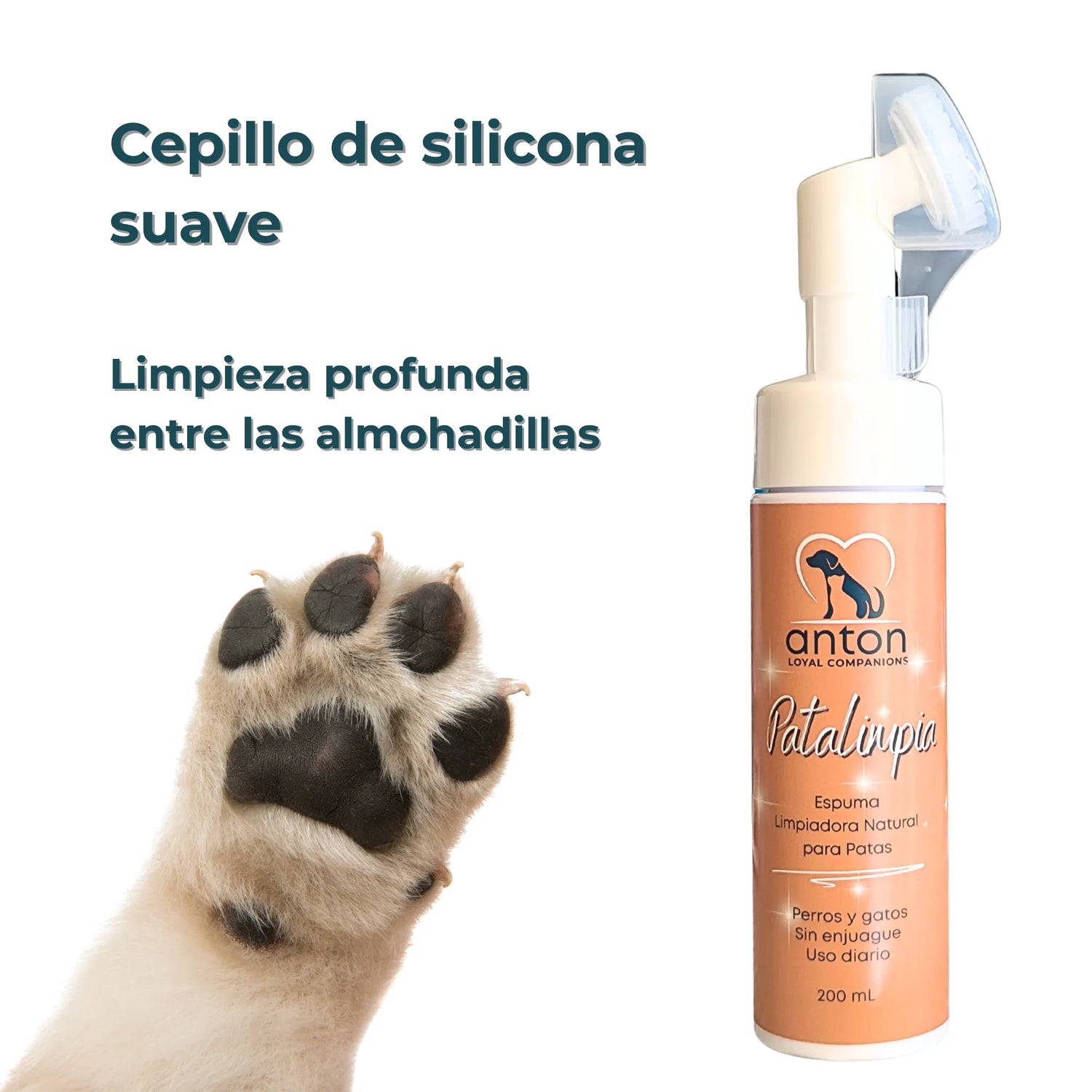 Patita alzada y espuma limpiadora natural Patalimpia con cepillo suave