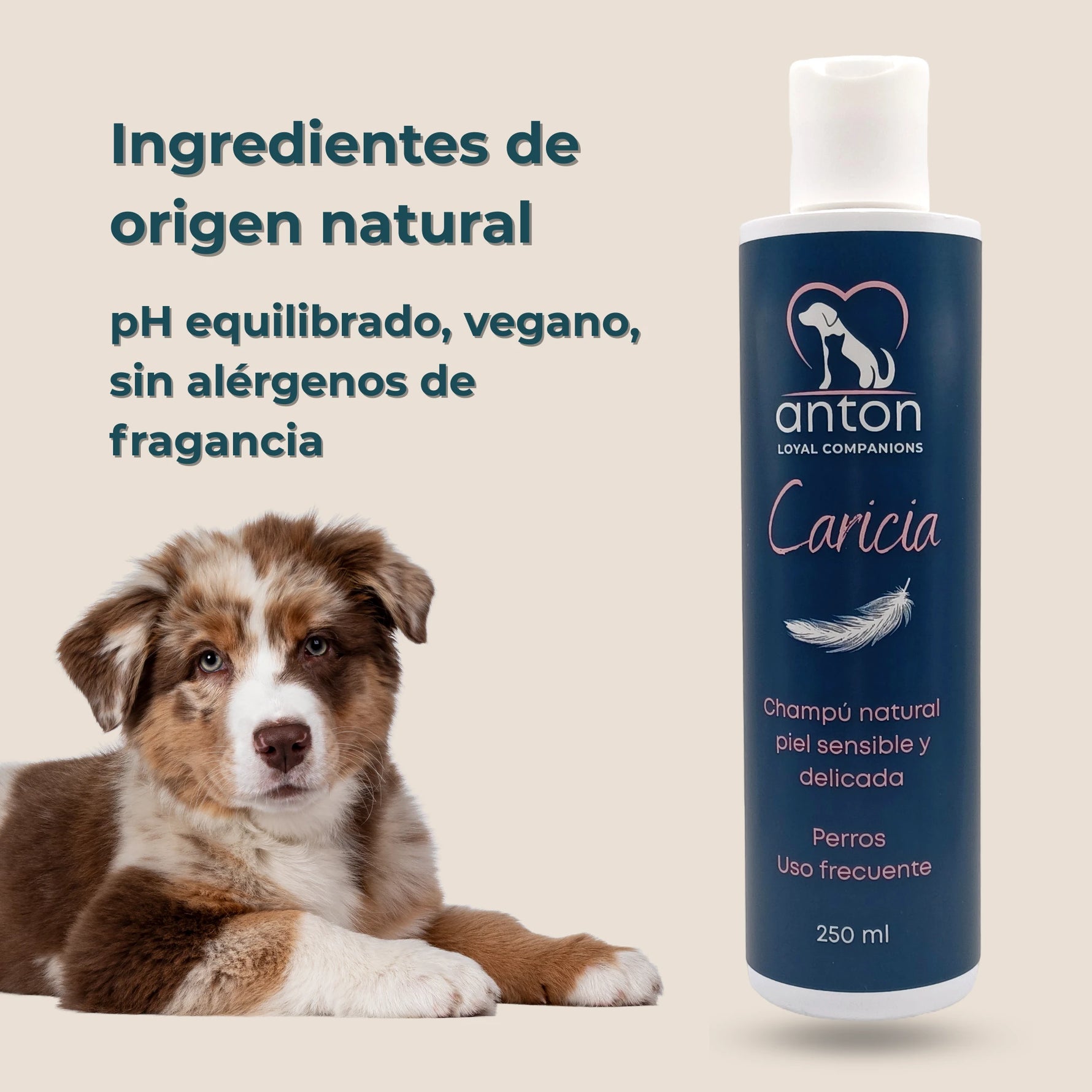 Cachorro y Champú natural Caricia – fórmula vegana y pH equilibrado