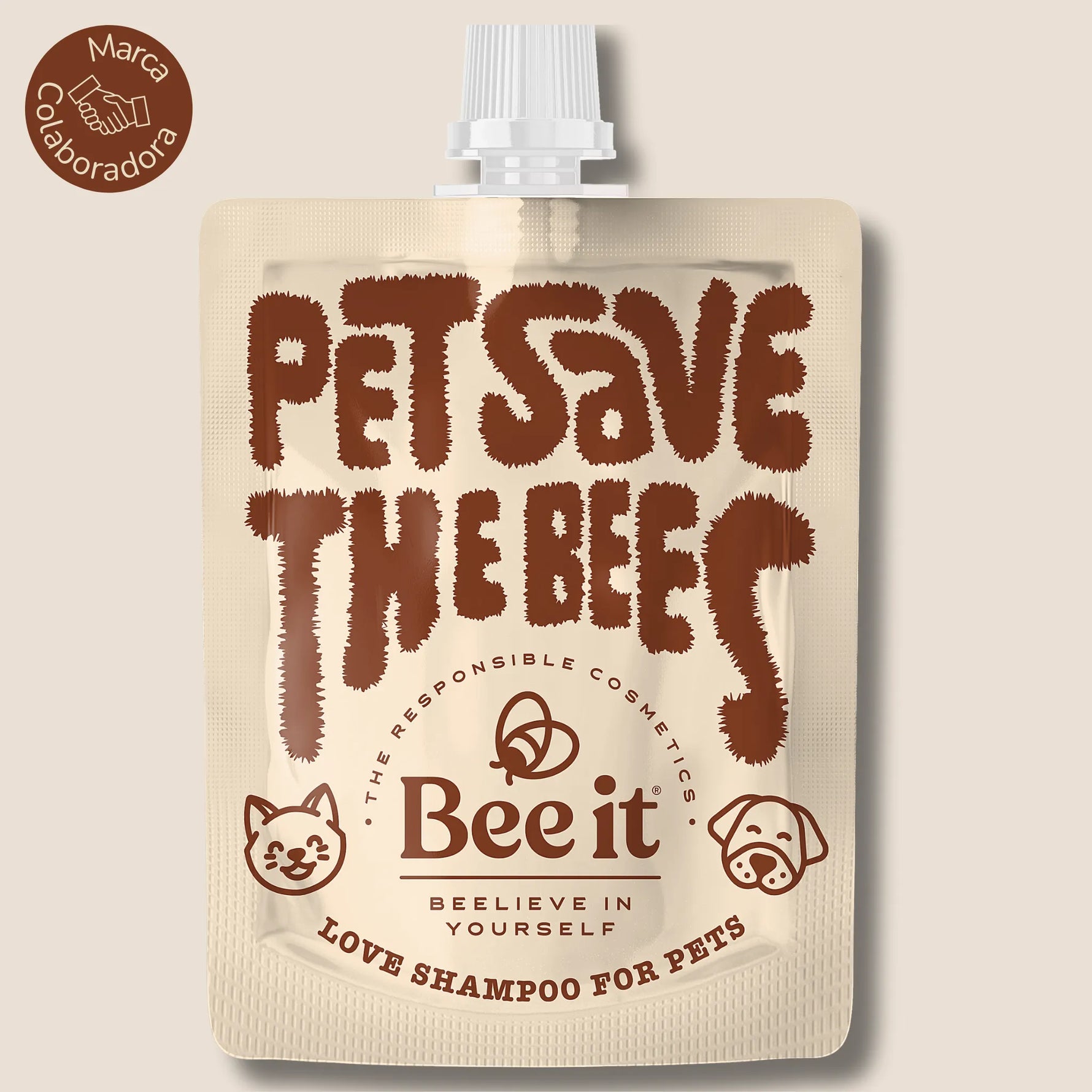 Envase de champú natural Bee It Pet Save the Bees para perros y gatos, en formato pouch ecológico
