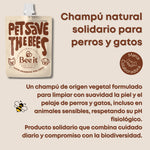 Champú natural solidario Pet Save the Bees de Bee It para perros y gatos, formulado con ingredientes de origen vegetal para limpiar suavemente la piel y el pelaje, respetando el pH fisiológico y apoyando la biodiversidad