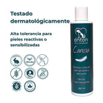 Champú natural ANTON “Caricia” para perros con pictogramas: vegano, sin parabenos, cruelty free, testado dermatológicamente