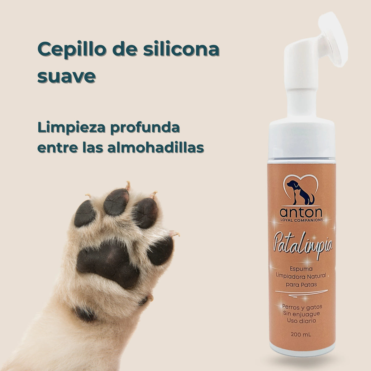 Espuma Patalimpia ANTON Loyal Companions con cepillo de silicona suave, limpieza profunda entre almohadillas de perros y gatos