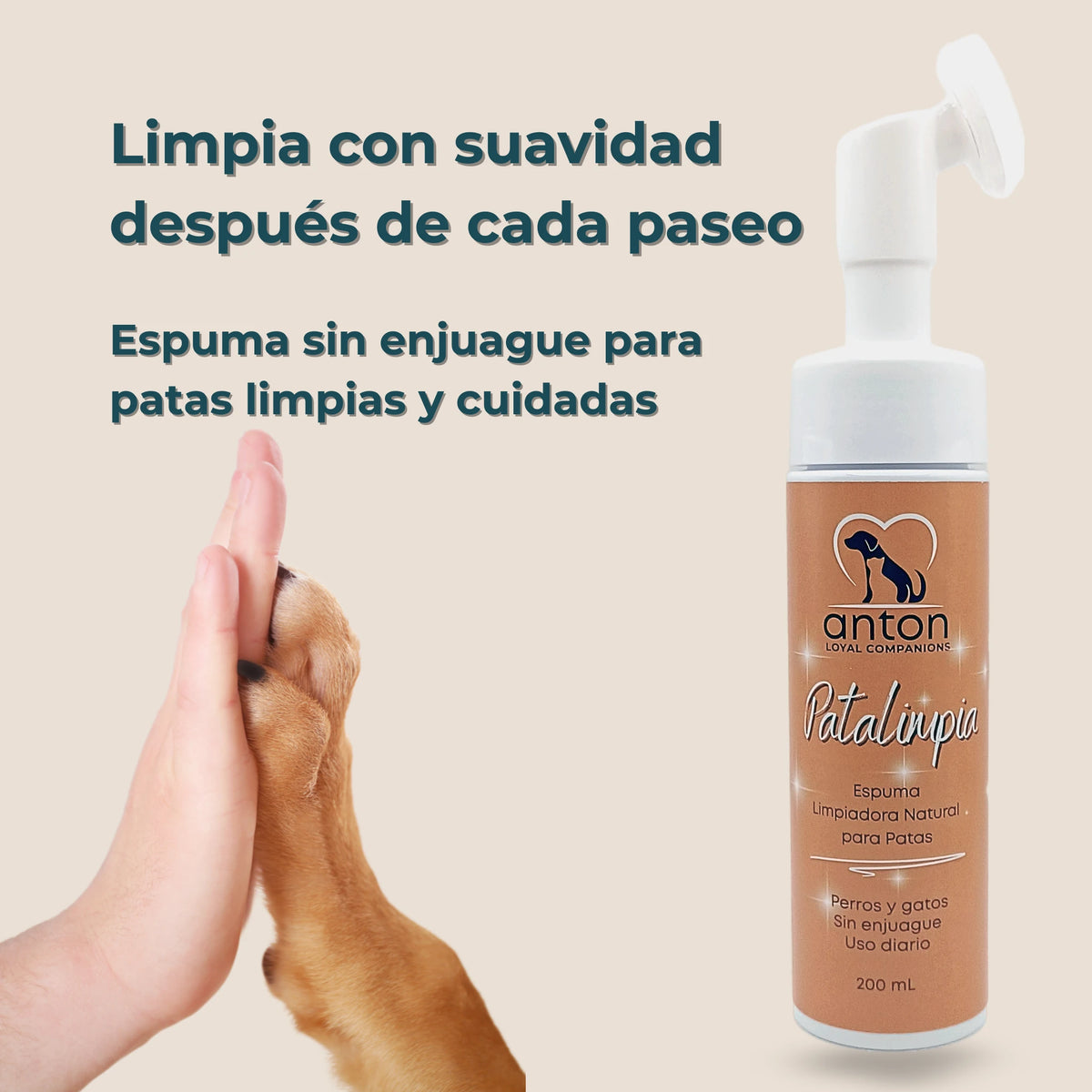 Patalimpia espuma ANTON Loyal Companions sin enjuague que limpia con suavidad las patas de perros y gatos después de cada paseo