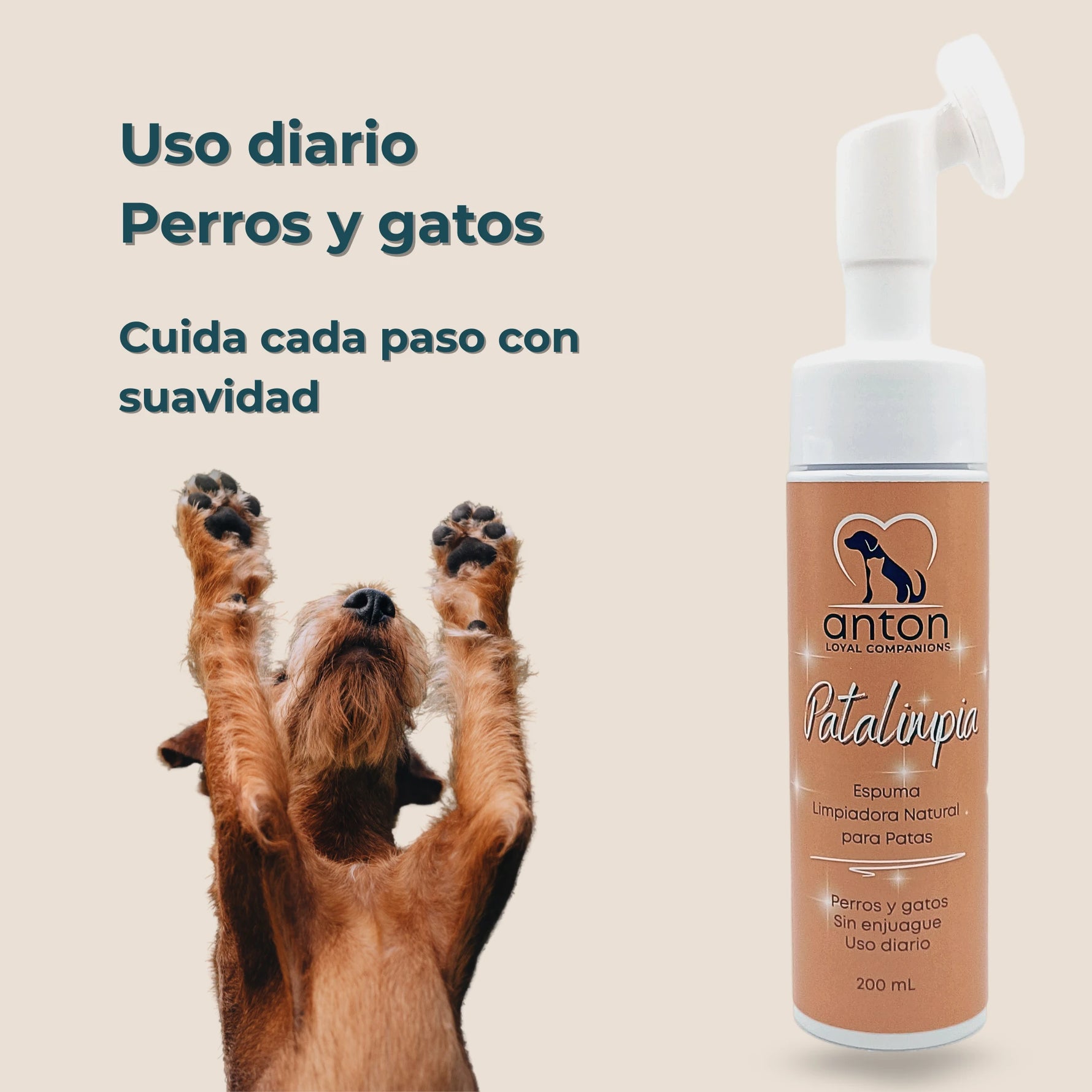 Espuma Patalimpia de uso diario, sin enjuague, patas limpias y cuidadas en perros y gatos
