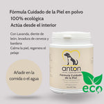 Suplemento ANTON cuidado de la piel 100% ecológico con lavanda, diente de león, levadura de cerveza y bardana, calma la piel y regenera el pelaje