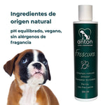Cachorro con champú ANTON “Frescura” – ingredientes naturales y pH equilibrado