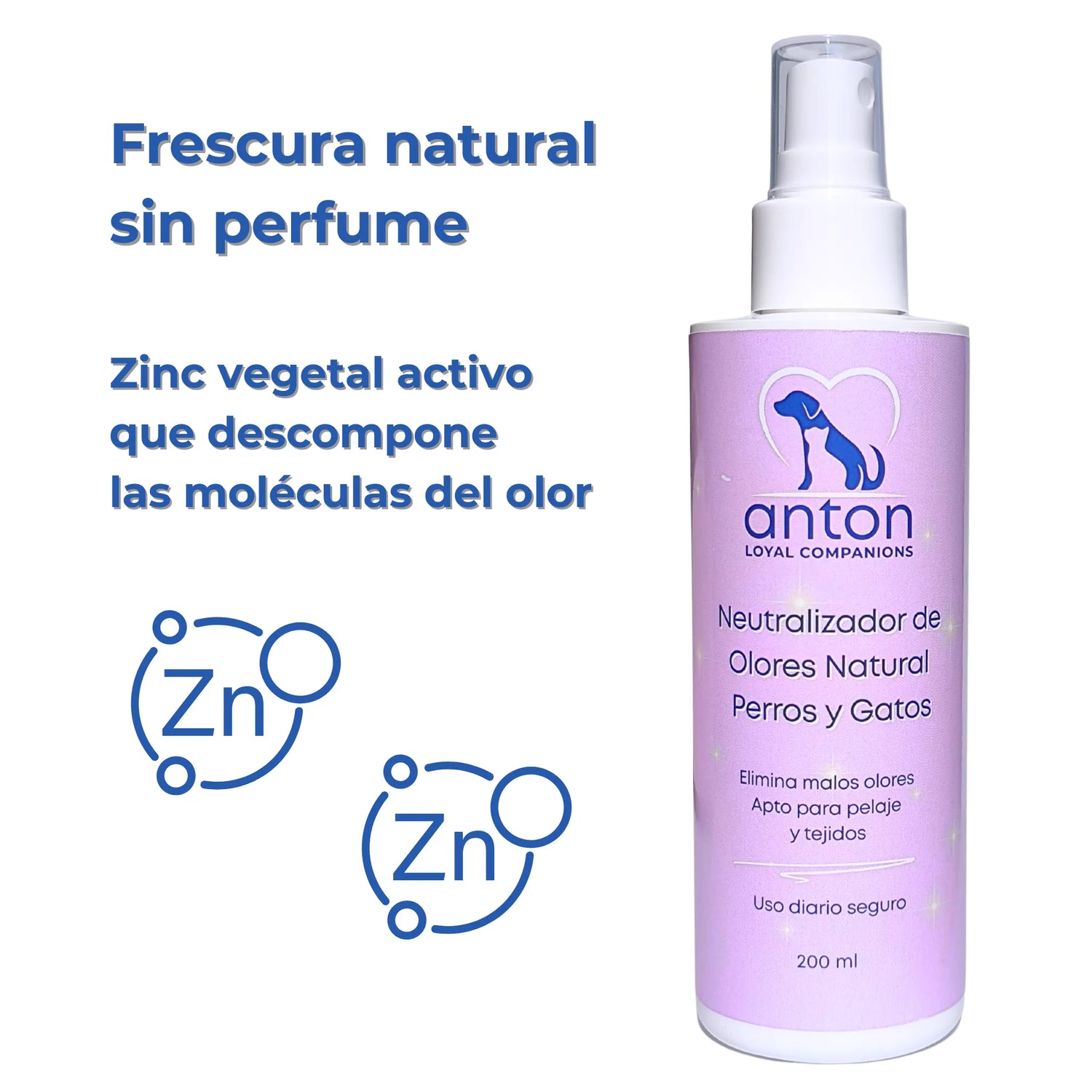 Spray neutralizador de ANTON con moléculas de zinc que eliminan el mal olor sin perfume