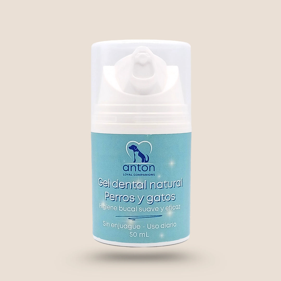Envase de gel dental natural ANTON 50 ml, higiene bucal suave sin enjuague