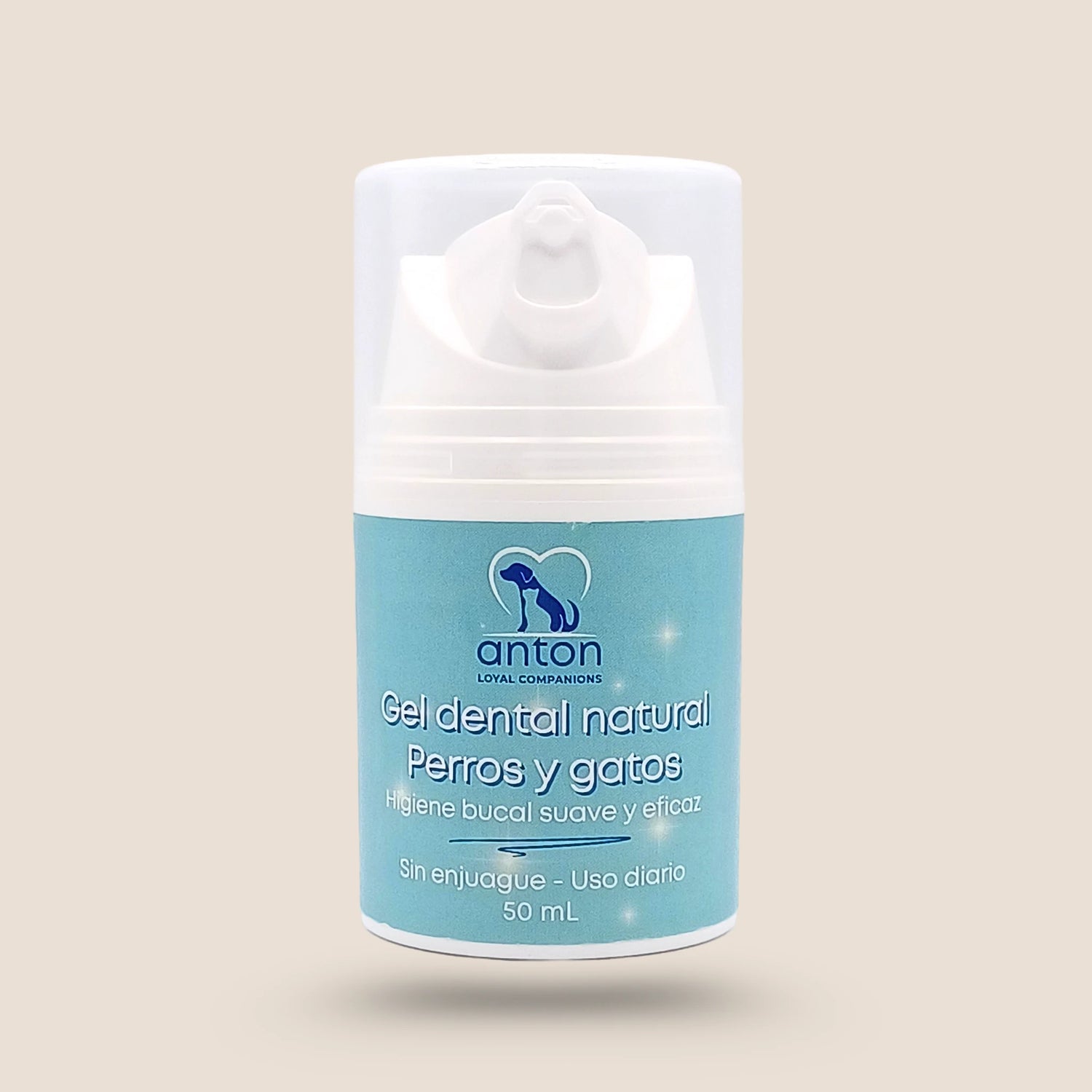 Envase de gel dental natural ANTON 50 ml, higiene bucal suave sin enjuague
