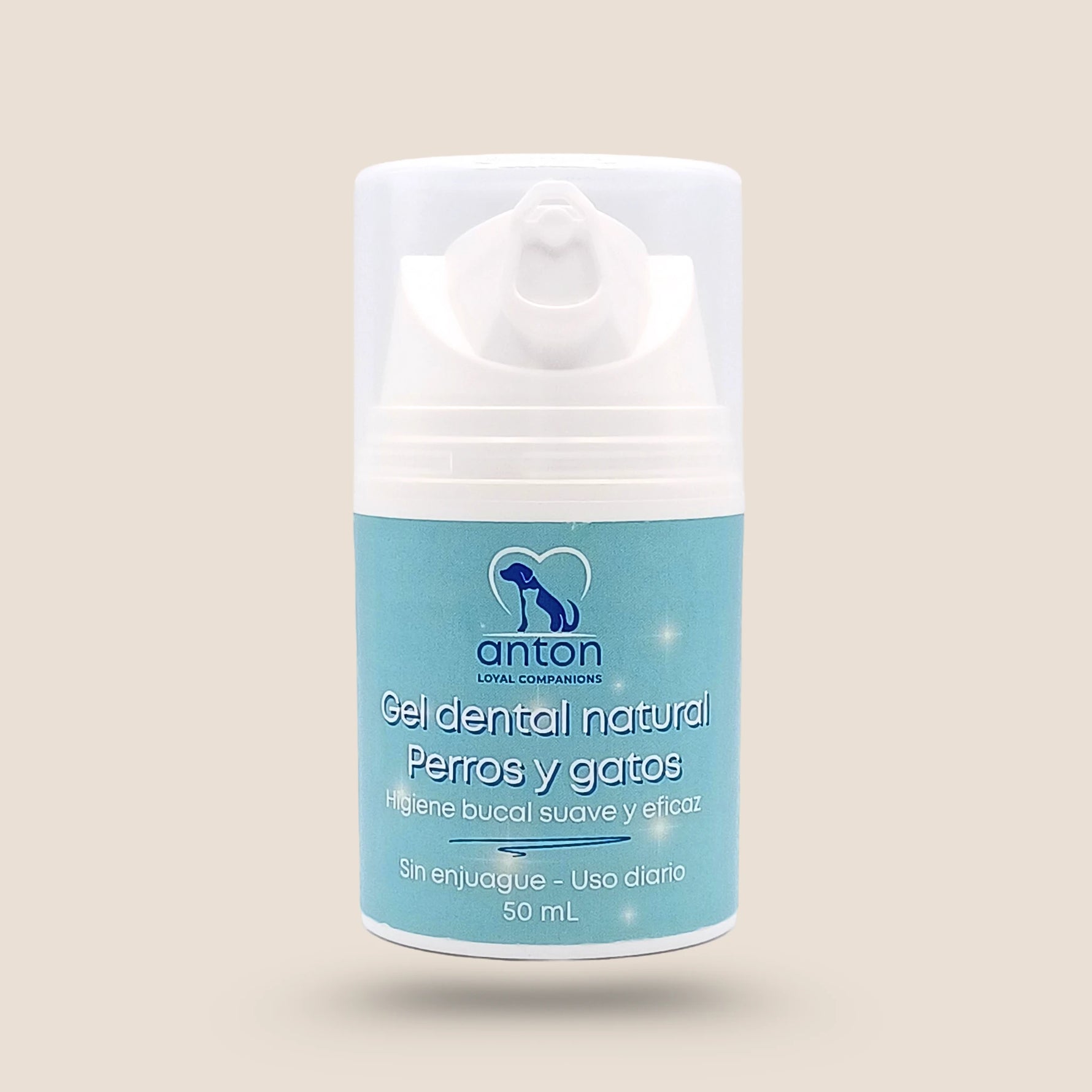 Envase de gel dental natural ANTON 50 ml, higiene bucal suave sin enjuague