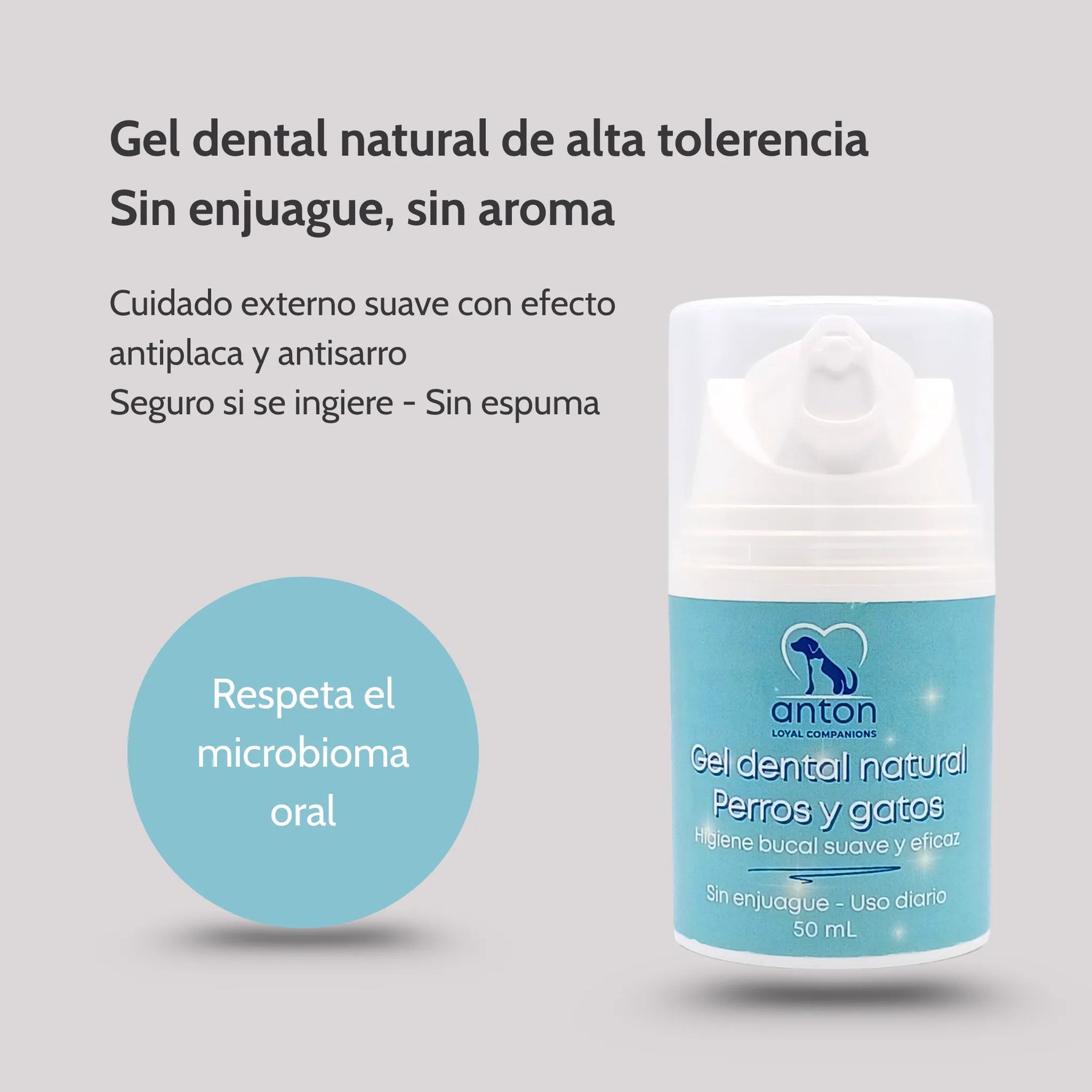 Gel dental natural ANTON para perros y gatos, antiplaque, antisarro, respeta el microbioma oral