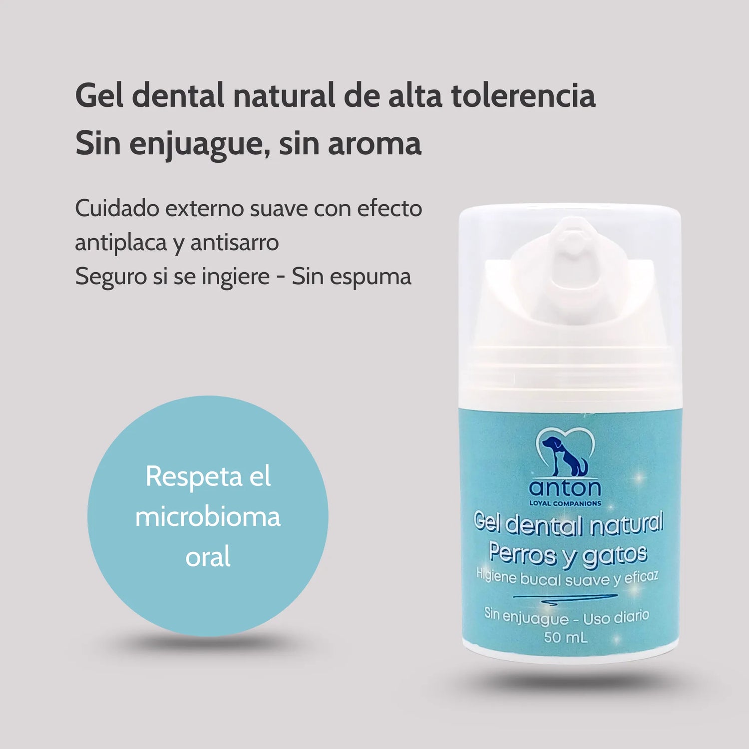 Gel dental natural ANTON Loyal Companions para perros y gatos, antiplaque, antisarro, respeta el microbioma oral