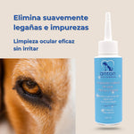 Aplicación del limpiador de ojos en perro para retirar legañas e impurezas sin irritar