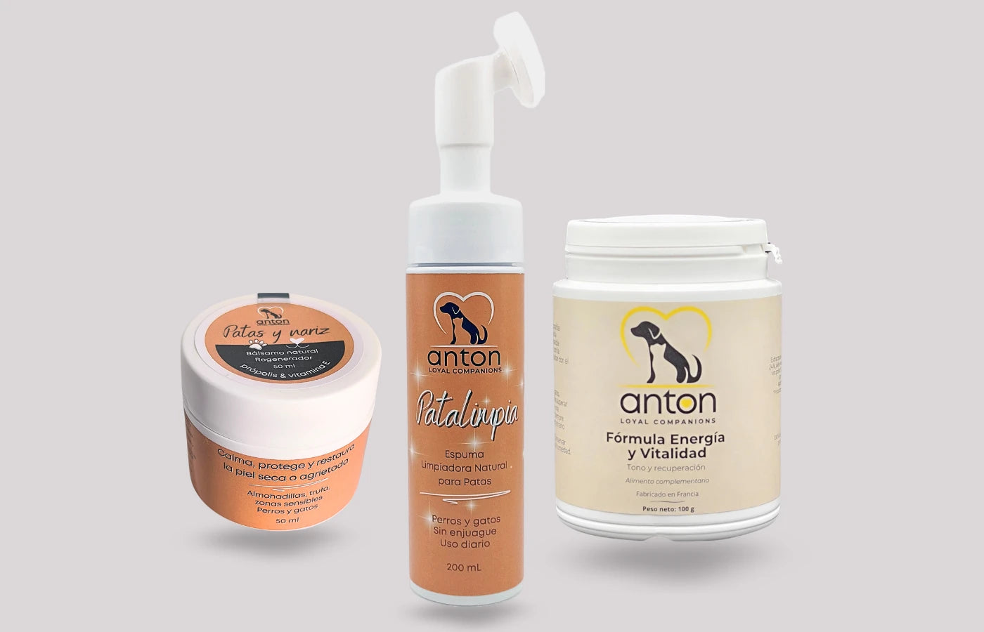 Pack vitalidad diaria para perros: bálsamo patas, espuma limpiadora y fórmula energía y vitalidad ECO.