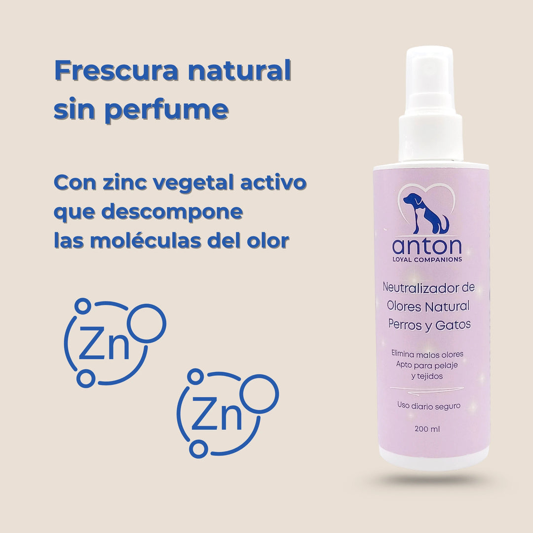 Spray neutralizador de olores natural con zinc vegetal que descompone moléculas del mal olor
