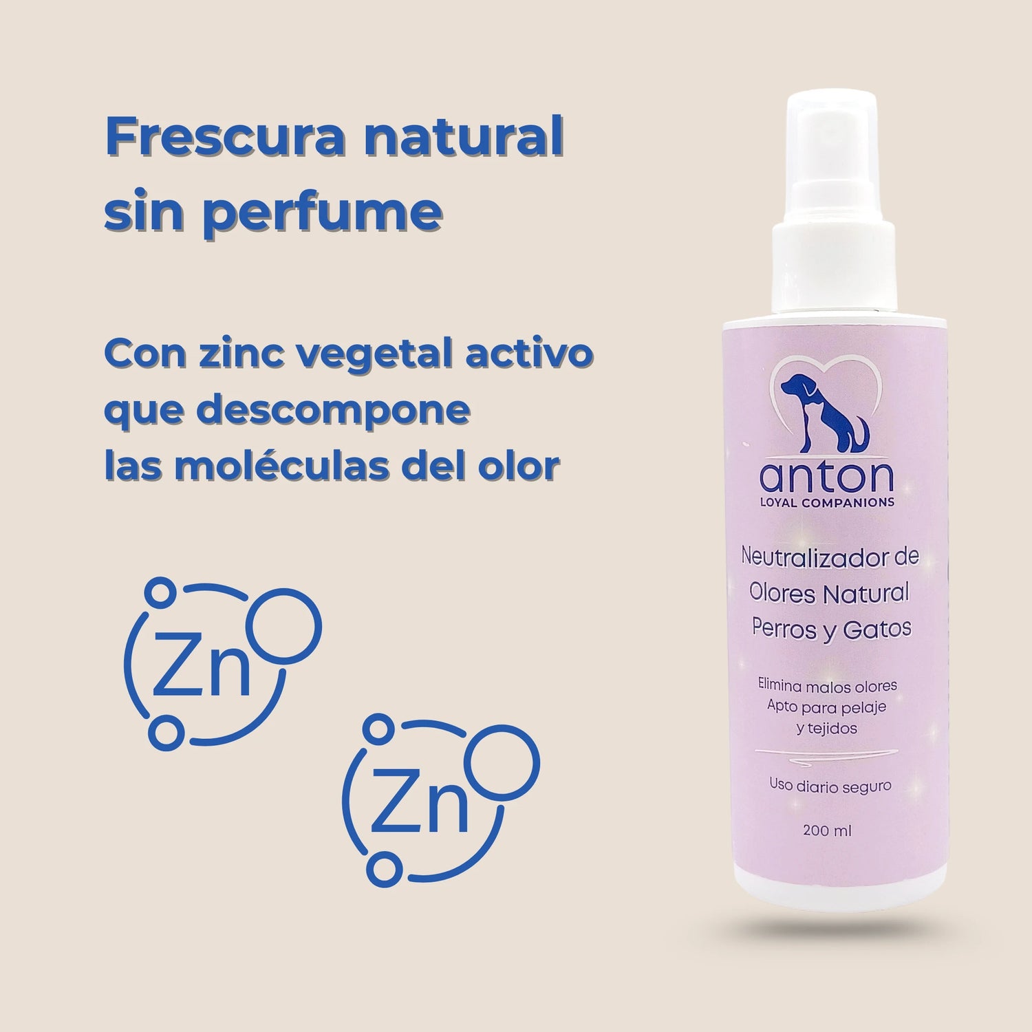 Spray neutralizador de olores natural con zinc vegetal que descompone moléculas del mal olor