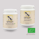 Lote ANTON con suplementos naturales ecológicos en polvo: ajo y espirulina, certificados por Ecocert BIO UE
