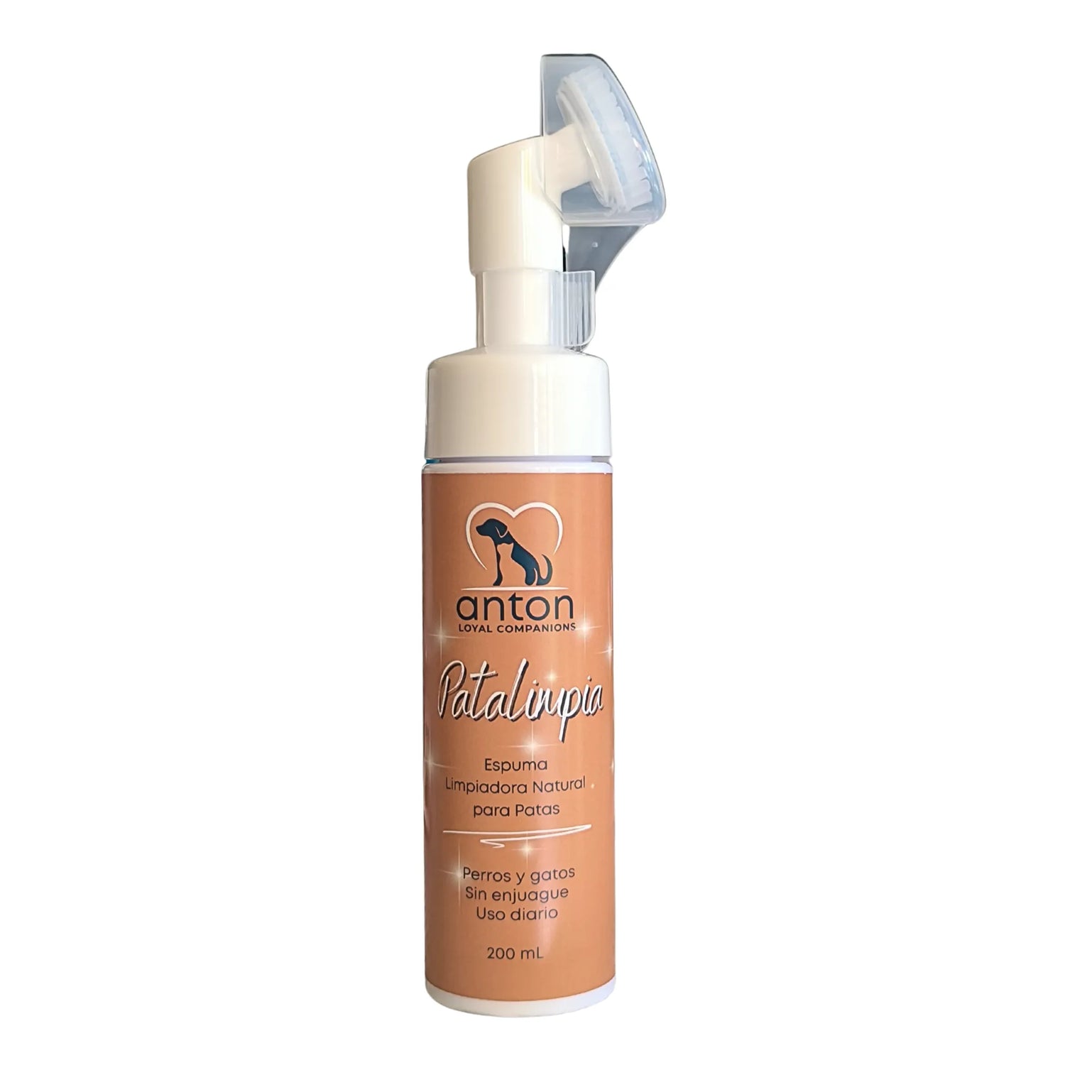 Envase de 200 ml de la espuma limpiadora Patalimpia de ANTON, con cepillo de silicona
