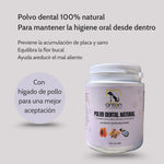 Polvo dental natural ANTON con hígado de pollo para perros y gatos, combate sarro, placa y mal aliento