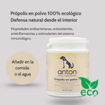 Suplemento ANTON propóleo en polvo 100% ecológico, propiedades antibacterianas y antioxidantes, refuerzo inmunitario