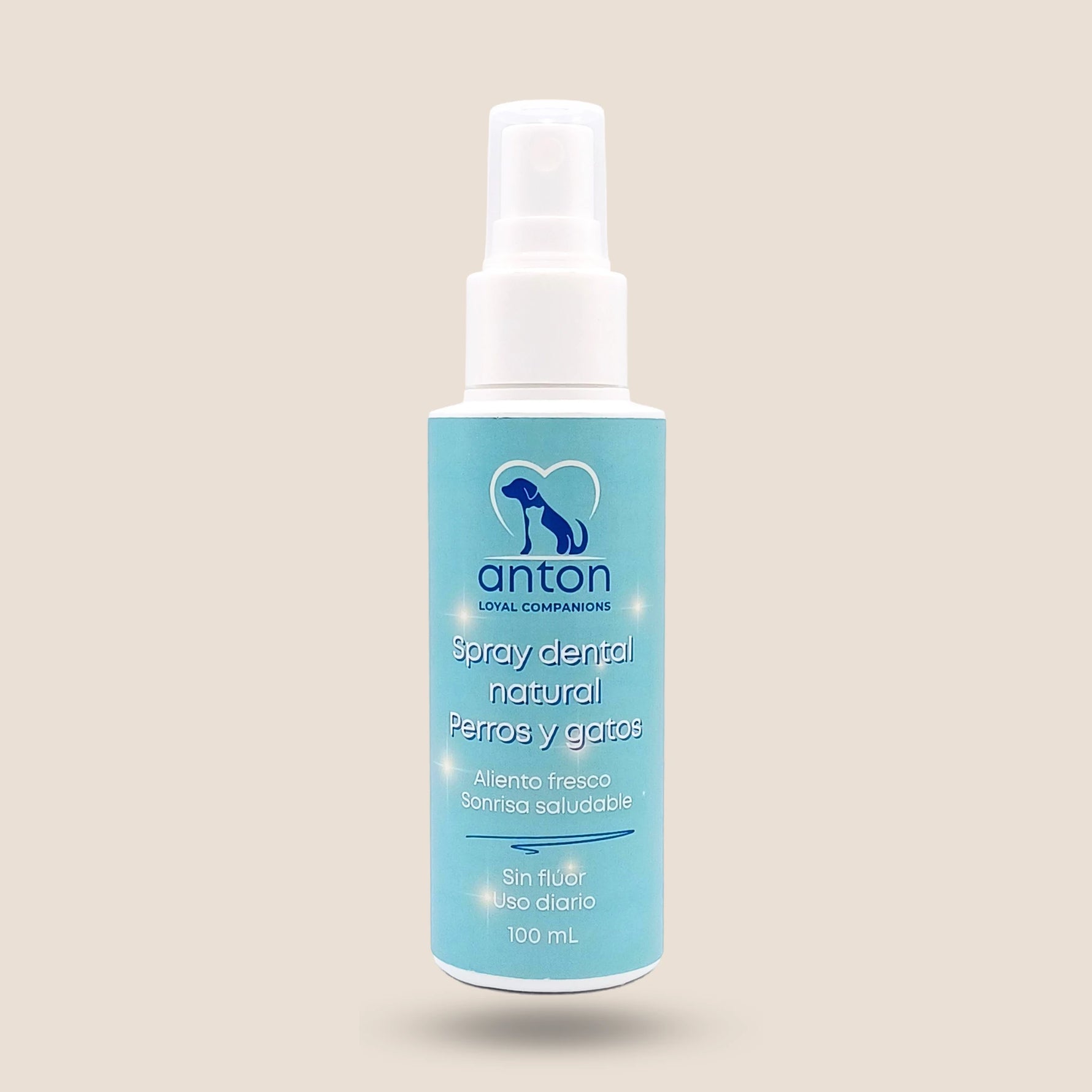Envase de spray dental natural ANTON Loyal Companions 100 ml para perros y gatos, aliento fresco sin flúor