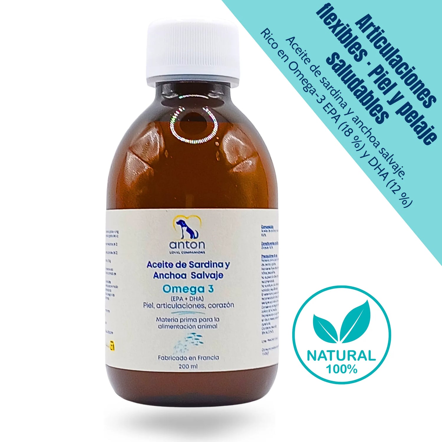 Suplemento natural para perros y gatos – aceite de sardina y anchoa salvaje rico en Omega 3 EPA y DHA, articulaciones flexibles, piel y pelaje saludables