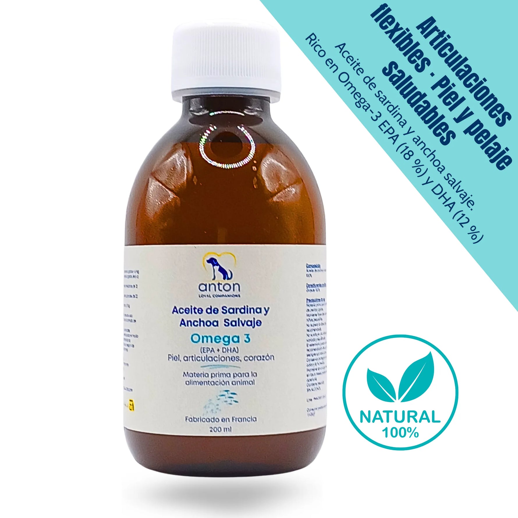 Suplemento natural para perros y gatos – aceite de sardina y anchoa salvaje rico en Omega 3 EPA y DHA, articulaciones flexibles, piel y pelaje saludables