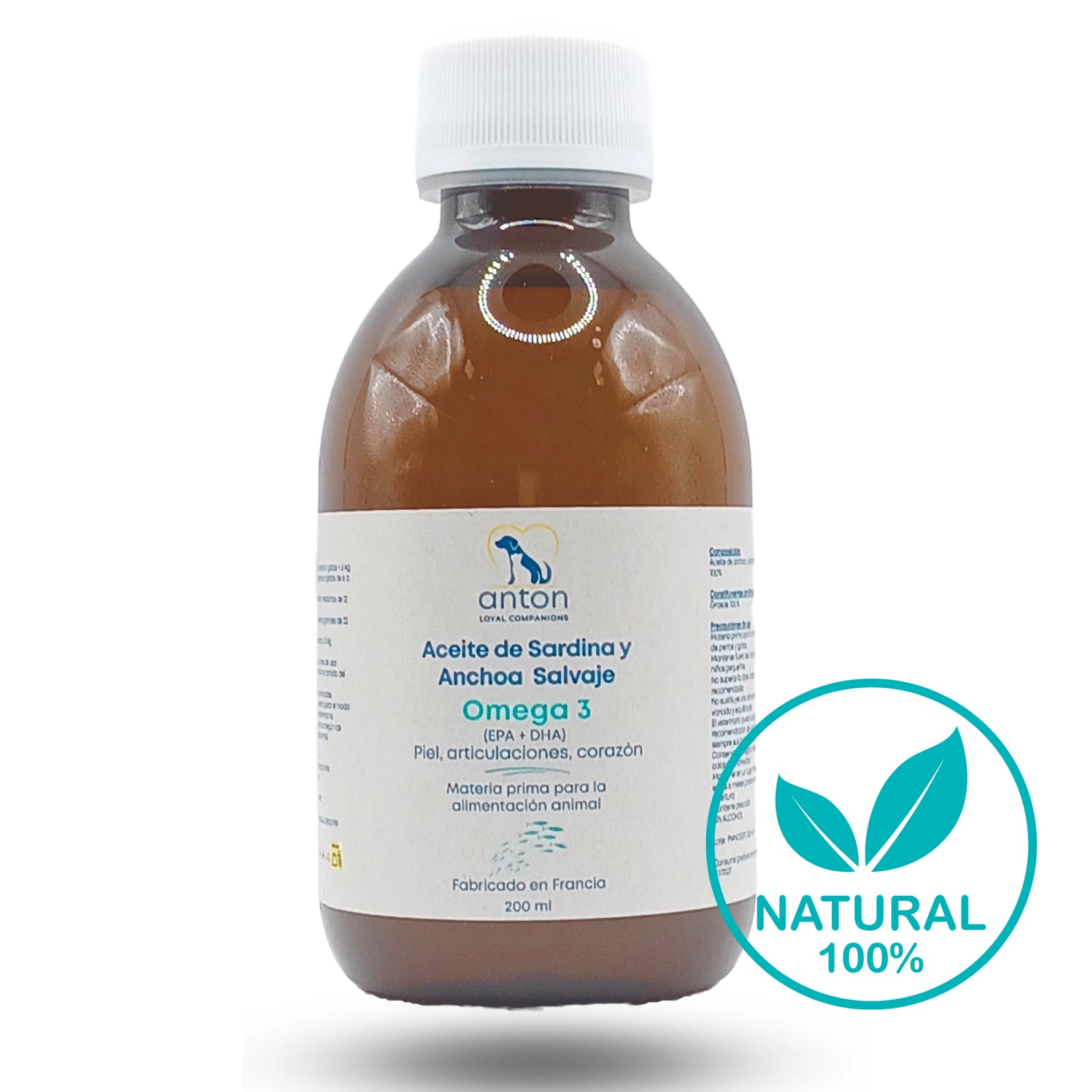 Botella suplemento natural Omega-3 procedente de pesca sostenible, sin aditivos