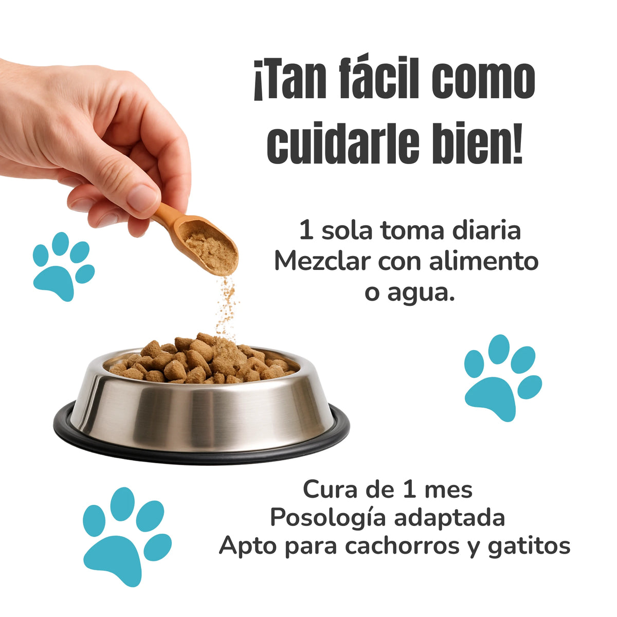 Administración suplemento articular – polvo sobre comida, posología adaptada