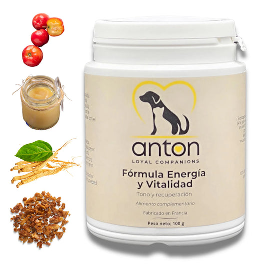 Complemento natural ANTON con acerola, jalea real, ginseng rojo y própolis para la energía y vitalidad de perros y gatos