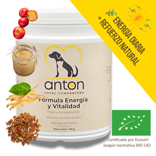 Complemento natural ANTON con acerola, jalea real, ginseng rojo y própolis para la energía y vitalidad de perros y gatos