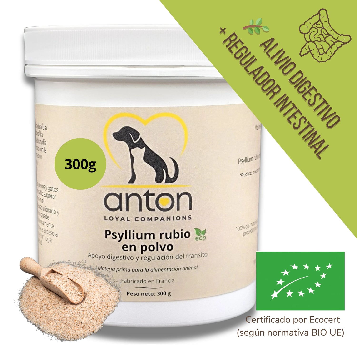 Suplemento ecológico rico en fibras solubles, ideal para perros y gatos con sensibilidad digestiva o tránsito irregular. Ayuda a mantener una digestión equilibrada, regula naturalmente el tránsito intestinal y favorece el confort digestivo diario.