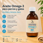 Aceite Omega-3 EPA y DHA para perros y gatos que ayuda a la movilidad, la flexibilidad articular y el bienestar diario.