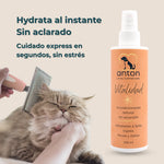 Acondicionador natural sin aclarado Vitalidad ANTON Loyal Companions para perros y gatos. Hidratación instantánea y brillo con cuidado exprés, ilustrado junto a un gato siendo cepillado.