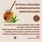 Ingredientes naturales del champú Pet Save The Bees para perros y gatos con aloe vera, miel y avena coloidal de origen ecológico