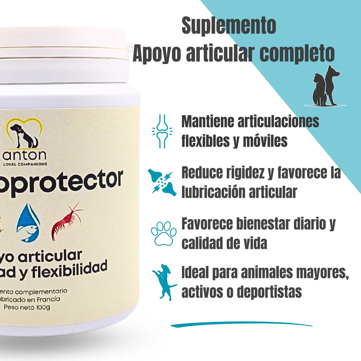 Suplemento Condroprotector ANTON, beneficios para articulaciones flexibles, reducción de rigidez y bienestar diario